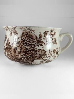 Royal Crownford Ironstone Charlotte Chamber Pot Brown Floral Transferware